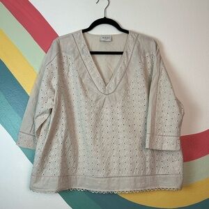 Wrap London Eyelet Lace Peasant Top Longsleeve Cream size 16